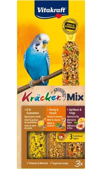 VITAKRAFT Kräcker Mix Muna, Aprikoos, Mesimaitse Budgedžiidele - 3 tk.