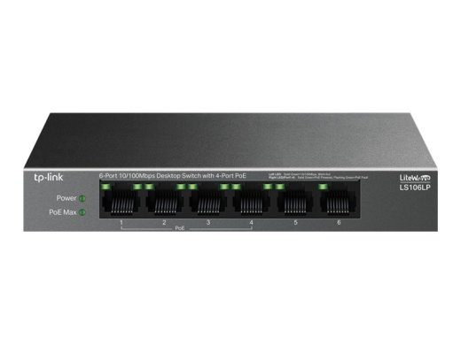 TP-LINK 6-Port 10/100 Mbps Desktop Switch with 4-Port PoE LS106LP Unmanaged Desktop