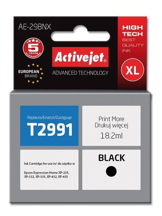 Activejet AE-29BNX tindikassett (asendus Epson 29XL T2991 jaoks; Supreme; 18 ml; must)
