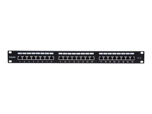 Intellinet Cat6a FTP 24-Port 1U Shielded Patch Panel, 90° Top-Entry Punch Down Blocks, Must