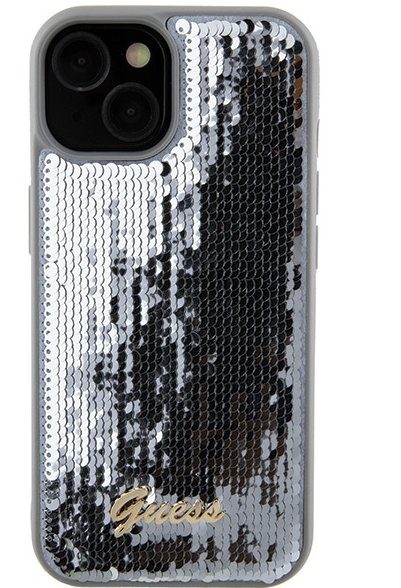Guess HC hõbedane kirjutis metallist ümbris Apple iPhone 15 Pro Max jaoks