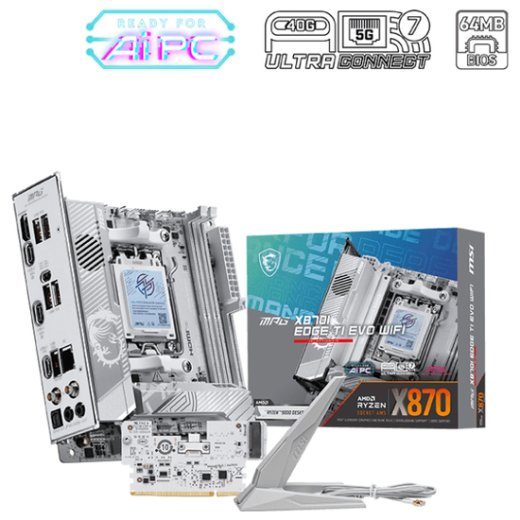 MSI MPG X870I EDGE TI EVO WIFI Töötluse perekond AMD Töötluse pesa AM5 DDR5 Toetatud kõvaketaste liidesed SATA, M.2 SATA ühendustea