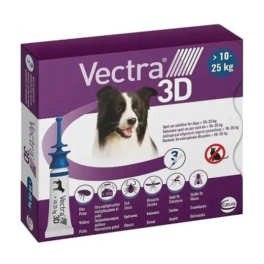 CEVA Vectra 3D (10-25kg) - koerte vastase parasiitide tilgud - 3 x 2,5ml