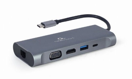 Gembird A-CM-COMBO7-01 nešiojamojo kompiuterio dokas/portų kartotuvas USB 3.2 Gen 1 (3.1 Gen 1) Type-A Pilka