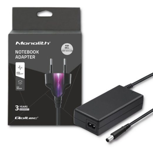 Qoltec 51519.65W vooluadapter Dell 65W 19.5V 3.34A 7.4*5.0+pin + voolujuhe