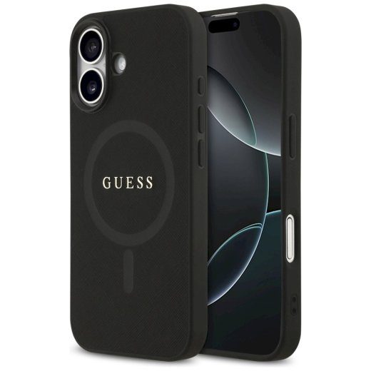 Guess Saffiano Classic Logo MagSafe ümbris iPhone 17 jaoks / must