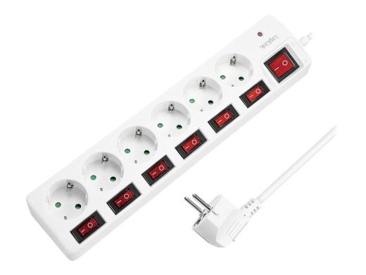 LogiLink 6-pin pistikupesa kast 16A punane valge 1.5m