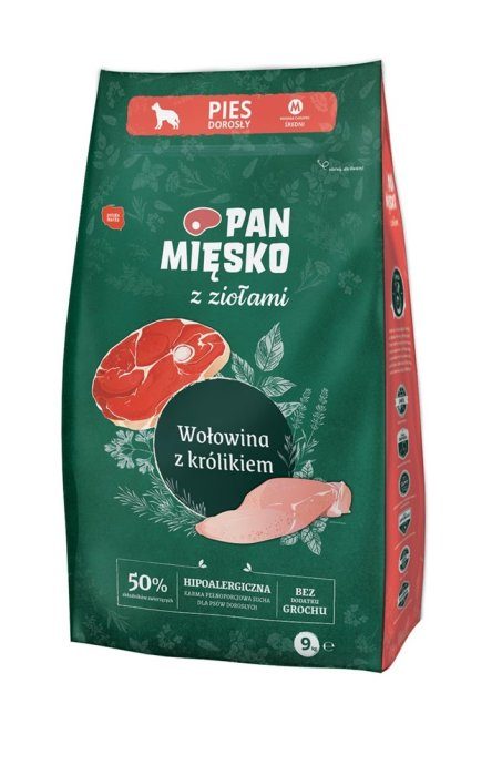 PAN MIĘSKO Beef with Rabbit M Dry Dog Food - 9kg