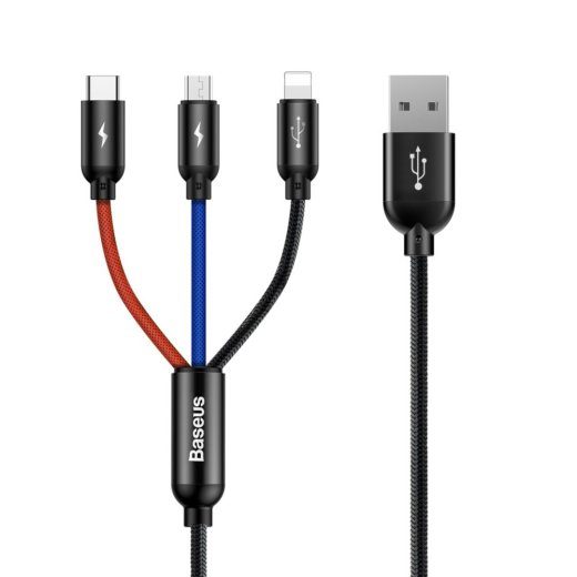 BASEUS Colorfone CAMLT-BSY01 USB kaabel 1,2 m USB A 3 x USB C Must, Punane, Sinine