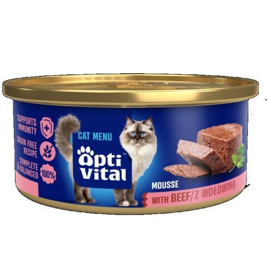 Optivital Ploomikas mousse veiseliha märja kassatoit 85g