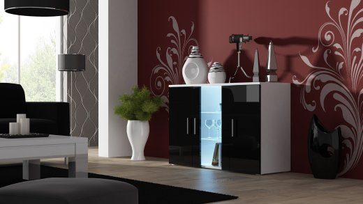 Cama kõrvallaua 120 cm SOHO S7 valge/must läik