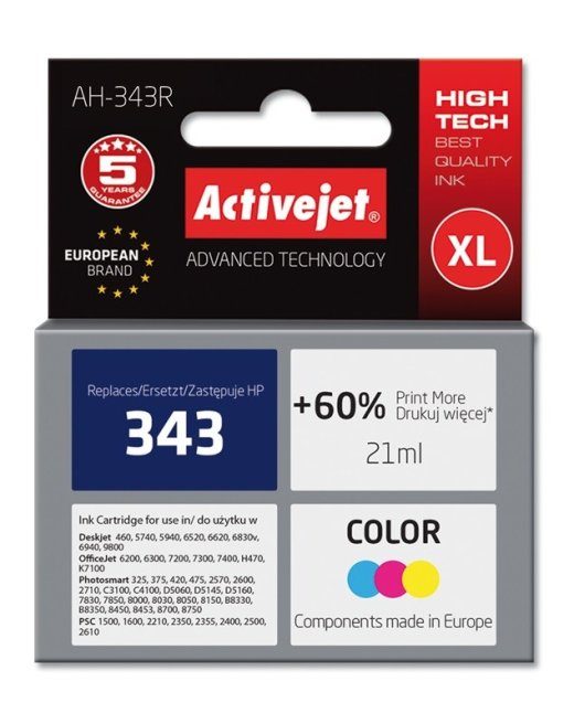 Activejet AH-343R tint (asendab HP 343 C8766EE; Premium; 21 ml; värvus)