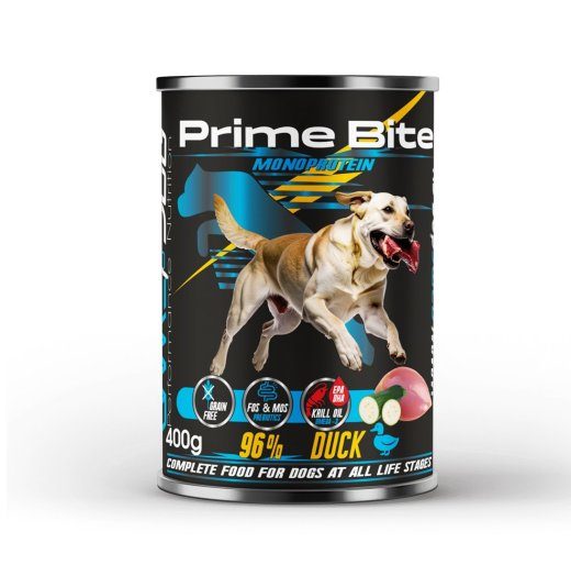 PRIME BITE Monoprotein Hani suvikõrvitsaga - märg koeratoit - 400g