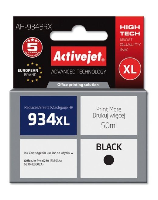 Activejet AH-934BRX Tint (asendus HP 934XL C2P23AE jaoks; Premium; 50 ml; must)