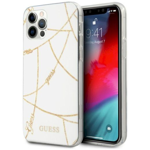 Guess GUHCP12LPCUCHWH Gold Chain Collection kõva ümbris iPhone 12 Pro Max 6,7" / valge