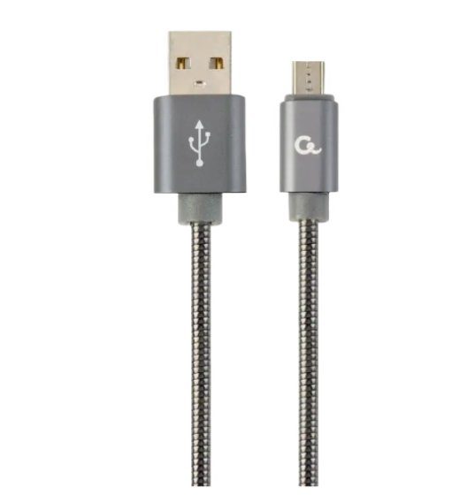 Gembird CC-USB2S-AMMBM-2M-BG Premium spiraalne metall USB kuni Micro-USB laadimis- ja andmekaabel 2m / metallhall
