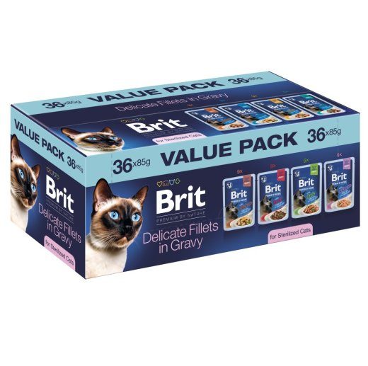 BRIT Premium by Nature Delicate Fillets in Gravy Sterilized Wet Cat Food - 36x85g