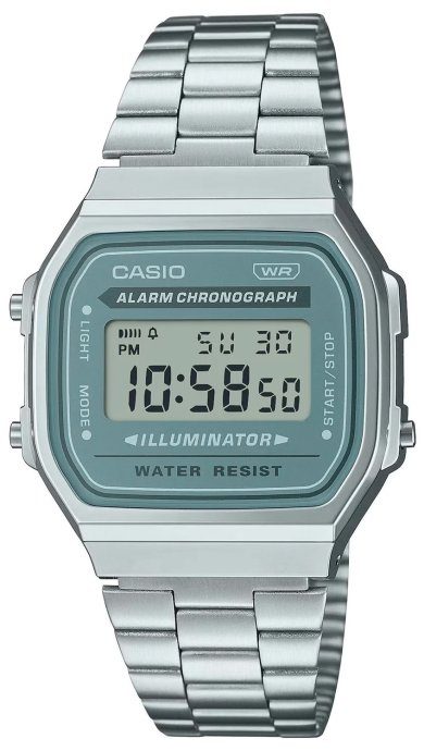 CASIO VINTAGE A168WA-3AYES vyriškas laikrodis / sidabrinis/žalias