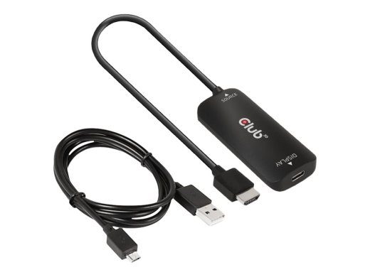 Club 3D CAC-1336 HDMI į USB-C aktyvus vaizdo adapterius su USB kabeliu juodas