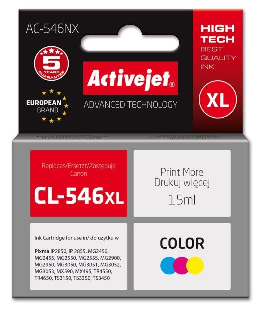 Activejet AC-546NX Printeri tint Canonile, asendus Canon CL-546XL; Supreme; 15 ml; värviline, tsüaan, magenta, kollane