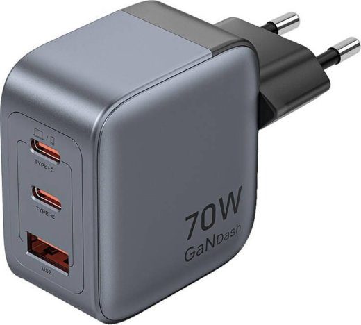 Vention 70W GaN PD laadija 1x USB-A 2x USB-C must