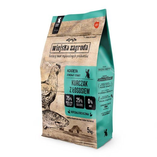 WIEJSKA ZAGRODA Kassipojad Kana koos lõhega - kasside kuivtoit - 5kg
