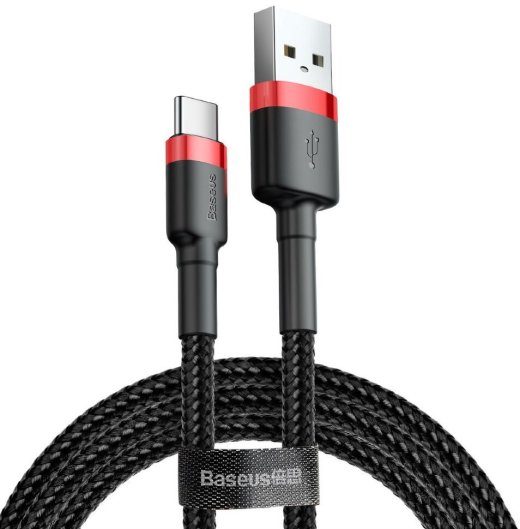 Baseus Cafule 2m USB A USB C kaabel must, punane