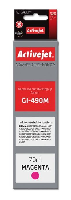 Activejet AC-G490M tindikassett (asendus Canon GI-490M jaoks; Supreme; 70 ml; 7000 lehte, magenta)