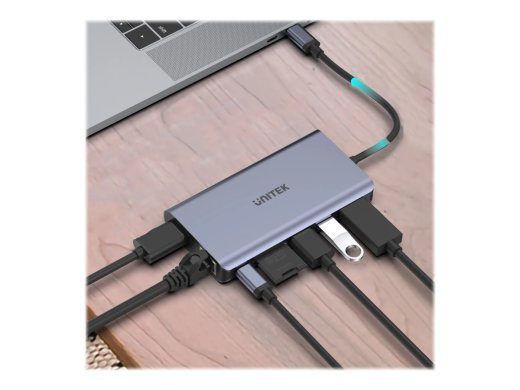 UNITEK D1056A Hub USB-C 2x USB 3.1 HDMI DP RJ45 SD lugeja
