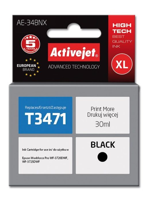 Activejet AE-34BNX tint (asendus Epson 34XL T3471 jaoks; Supreme; 30 ml; must)