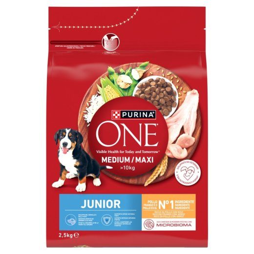 PURINA One Junior Medium/Maxi Rich in chicken with rice - kuiv koeratoit - 2,5kg
