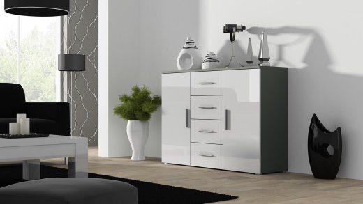Living room sideboard UNI grey/white gloss