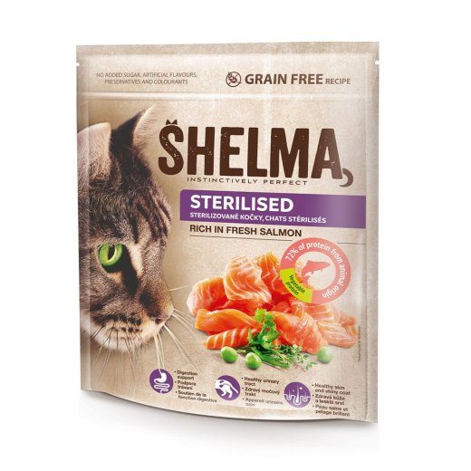 SHELMA Steriliseeritud lõherikaline kuiv kasside toit - 750g