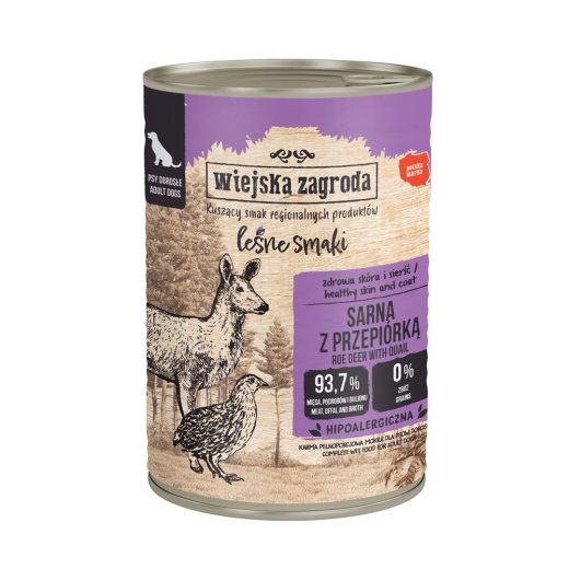 WIEJSKA ZAGRODA Metsa Aroomid Põdraga vutt - märgkoeratoit - 400g