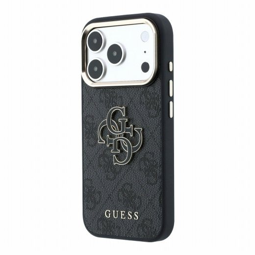 Guess PU 4G Resiin Metal Logo Kaitseklaas iPhone 18 Pro jaoks / Must