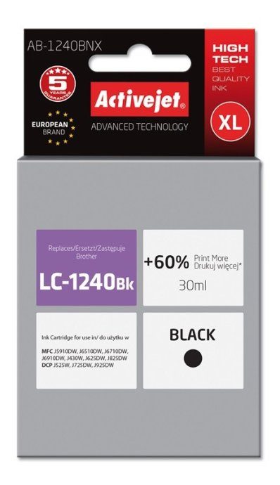 Activejet AB-1240BNX Tint (asendus Brother LC1240BK/1220BK jaoks; Supreme; 30 ml; must)