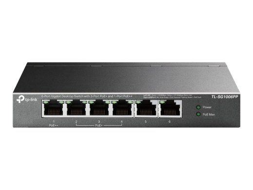TP-LINK 6-Port Gigabit Switch with 3-Port PoE+ and 1-Port PoE++ TL-SG1006PP Unmanaged Desktop