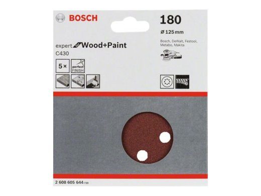 Bosch Expert Puidule ja Värvile C430 Liivapaberisett Ø125 P180 5tk