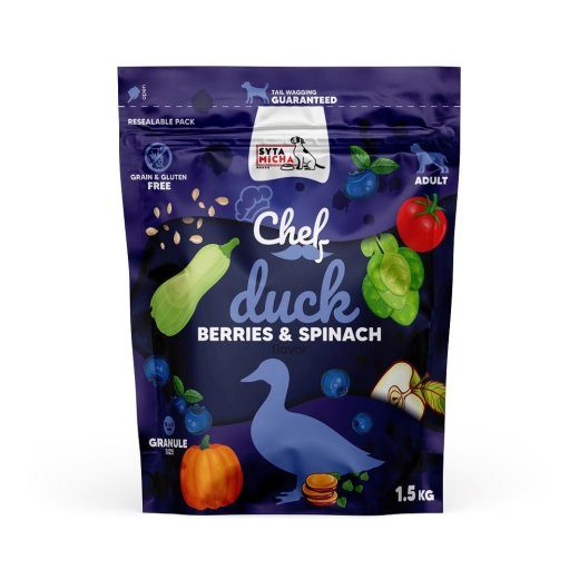 SYTA MICHA Chef Hanelind, marjad ja spinat - kuiv koeratoit - 1,5kg
