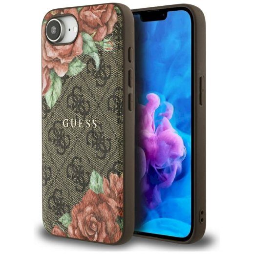 Guess 4G lillede print MagSafe ümbris iPhone 16e/17e jaoks / pruun
