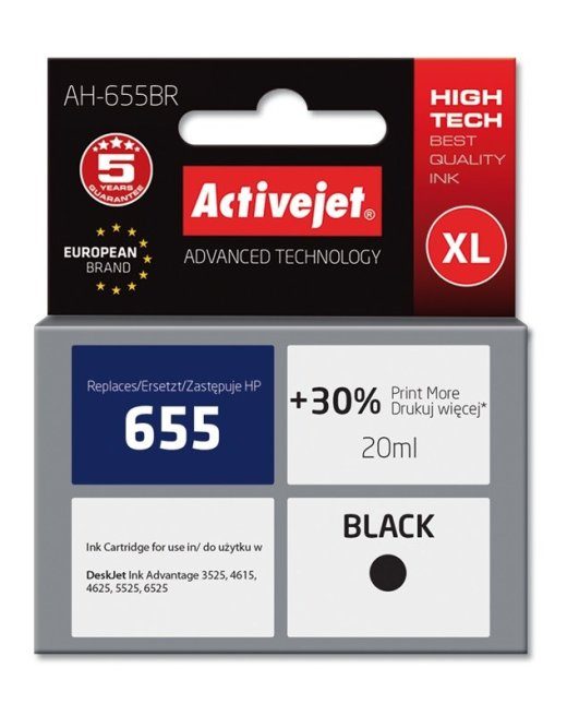 Activejet AH-655BR tint (asendus HP 655 CZ109AE jaoks; Premium; 20 ml; must)