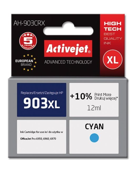 Activejet AH-903CRX Cyan Ink (Replacement for HP 903XL T6M03AE; Premium; 12 ml)