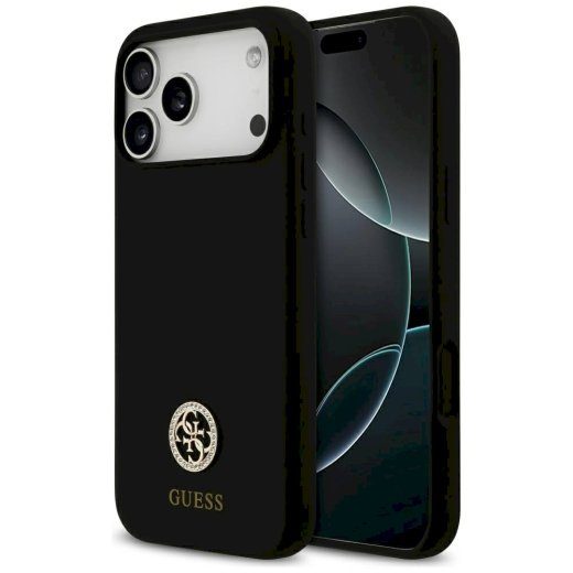Guess Silicone Logo Strass 4G MagSafe ümbris iPhone 17 Pro Max jaoks / must