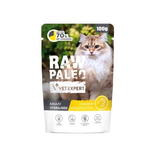 VETEXPERT Raw Paleo Adult Sterilised Chicken - märgkassitoit - 100g
