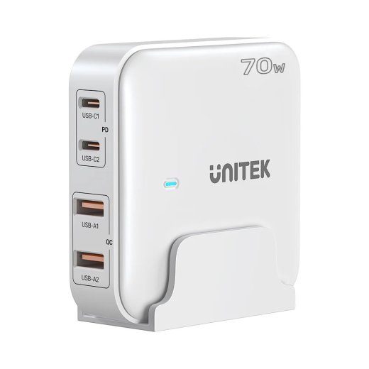 GaN network charger - Unitek P1228AWH01- 70W 2x USB-C 2x USB-A