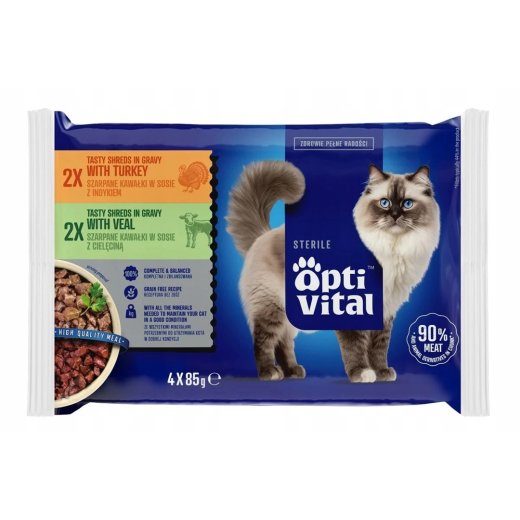 OPTIVITAL Sterile Kalkun ja vasikaliha - märgkassitoit - 4x85g