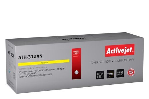 Activejet ATH-312AN Toner (asendus Canon, HP 126A CRG-729Y, CE312A jaoks; Premium; 1000 lehte; kollane)