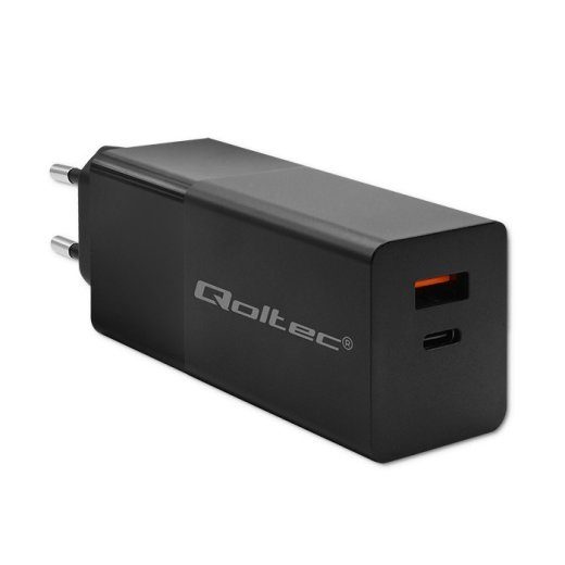 Qoltec 52382 GaN POWER PRO laadija 1xUSB tüüp C 1xUSB A 100W 5-20V 1,5-5A PD must