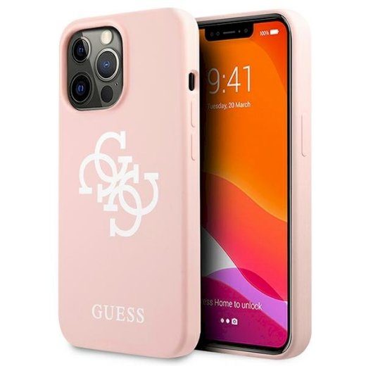 Guess GUHCP13XLS4GWPI Silikoonist 4G Logo kõvaümbris iPhone 13 Pro Max 6,7" jaoks / roosa