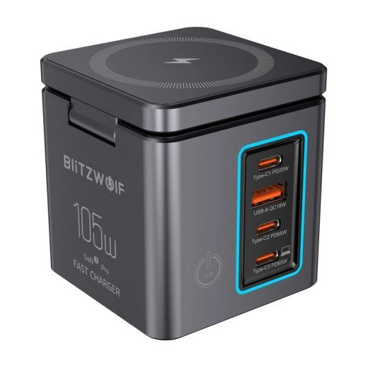 Blitzwolf BW-i113 GaN, USB-A, 3xUSB-C, 105W vooluvõrgu laadija